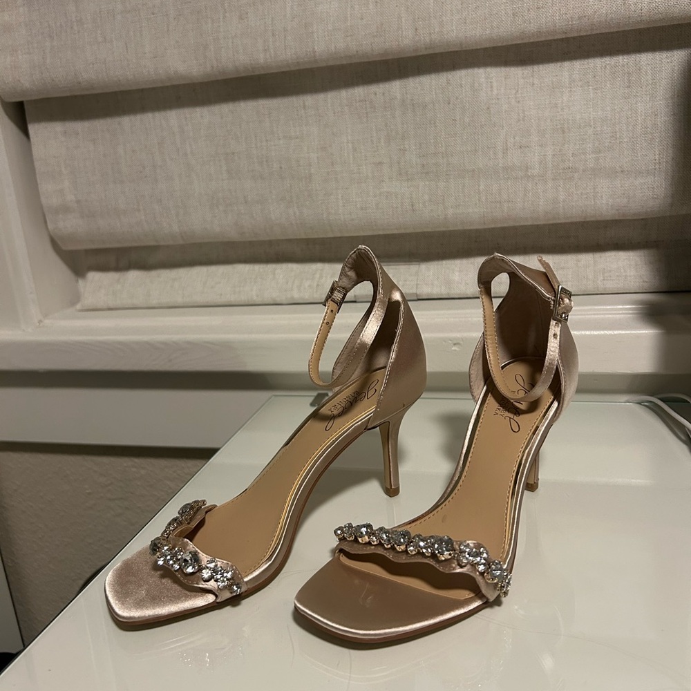 Jewel by Badgley Mischka Satin Ankle Strap Heels